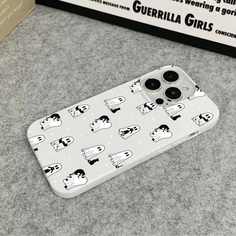Cute & Spooky Ghost Cat Phone Case For iPhone 17 16 15 14 11 12 13 Pro Max 17 Air 13 1 X XR XS Max 7 8 Plus 16E Shockproof Cover