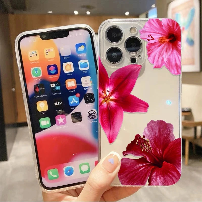 Flower Realistic Lily Print Clear Soft TPU Phone Case For iPhone 17 Cases iPhone 14 12 11 15 16 Pro Max XS XR 16E 7 8 Plus Cover
