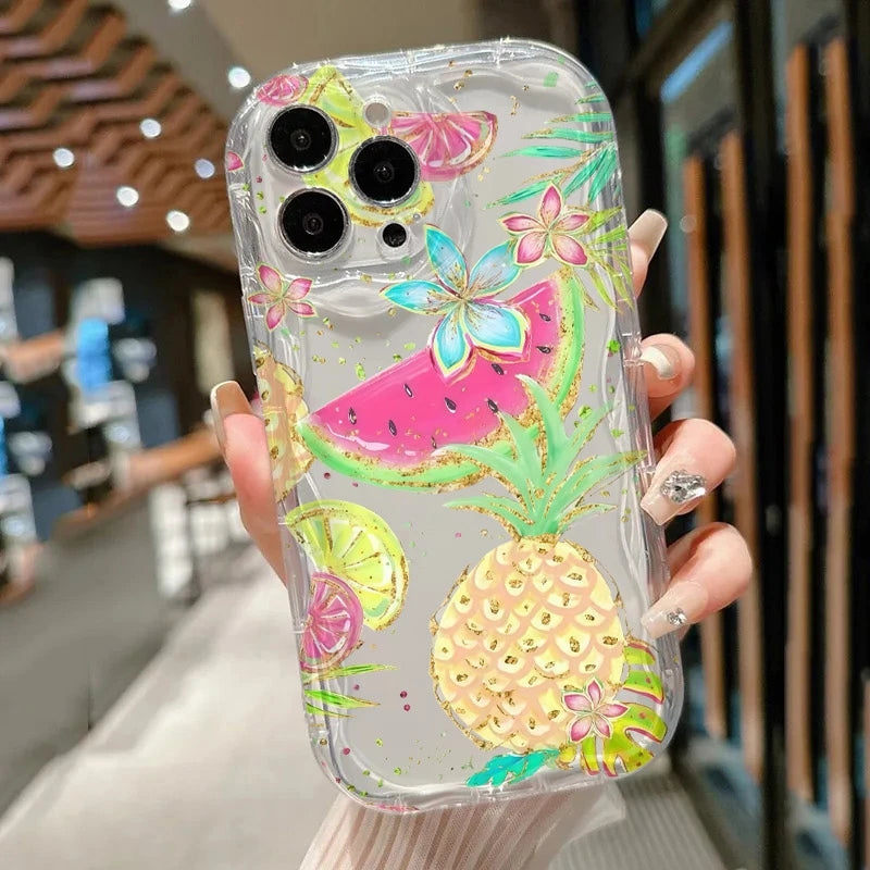 Lemon Pineapple Pattern Clear Phone Case For iPhone 11 12 13 14 15 16 Pro Max XS X XR 7 8 Plus 16e 2022 Shockproof Soft Cover