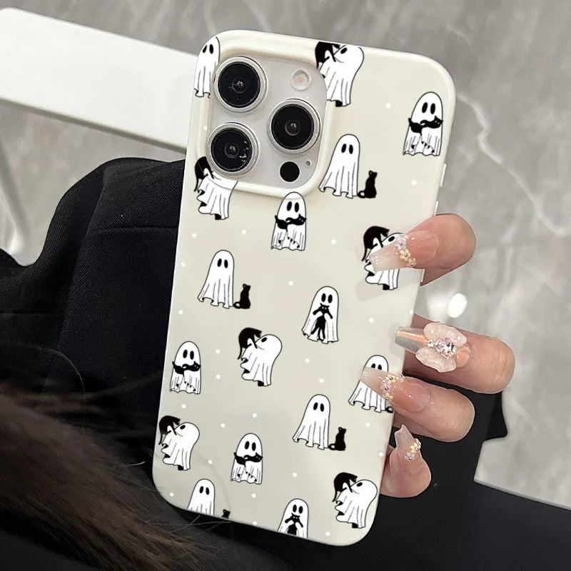 Cute & Spooky Ghost Cat Phone Case For iPhone 17 16 15 14 11 12 13 Pro Max 17 Air 13 1 X XR XS Max 7 8 Plus 16E Shockproof Cover