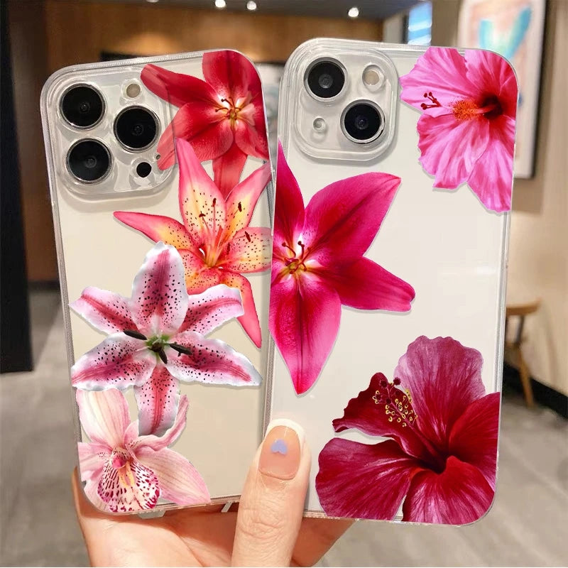 Flower Realistic Lily Print Clear Soft TPU Phone Case For iPhone 17 Cases iPhone 14 12 11 15 16 Pro Max XS XR 16E 7 8 Plus Cover
