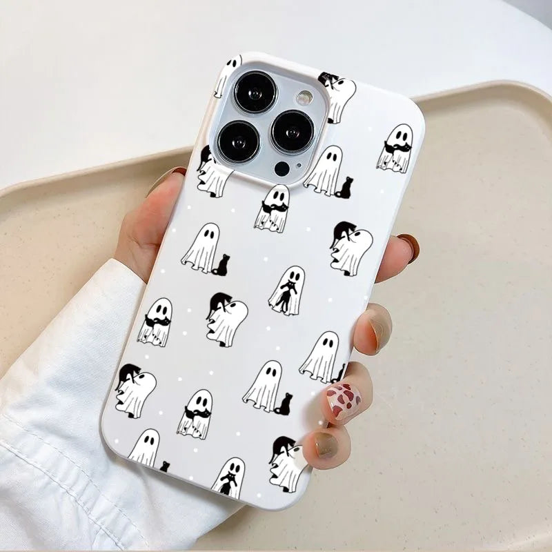 Cute & Spooky Ghost Cat Phone Case For iPhone 17 16 15 14 11 12 13 Pro Max 17 Air 13 1 X XR XS Max 7 8 Plus 16E Shockproof Cover