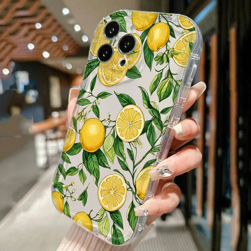 Lemon Pineapple Pattern Clear Phone Case For iPhone 11 12 13 14 15 16 Pro Max XS X XR 7 8 Plus 16e 2022 Shockproof Soft Cover
