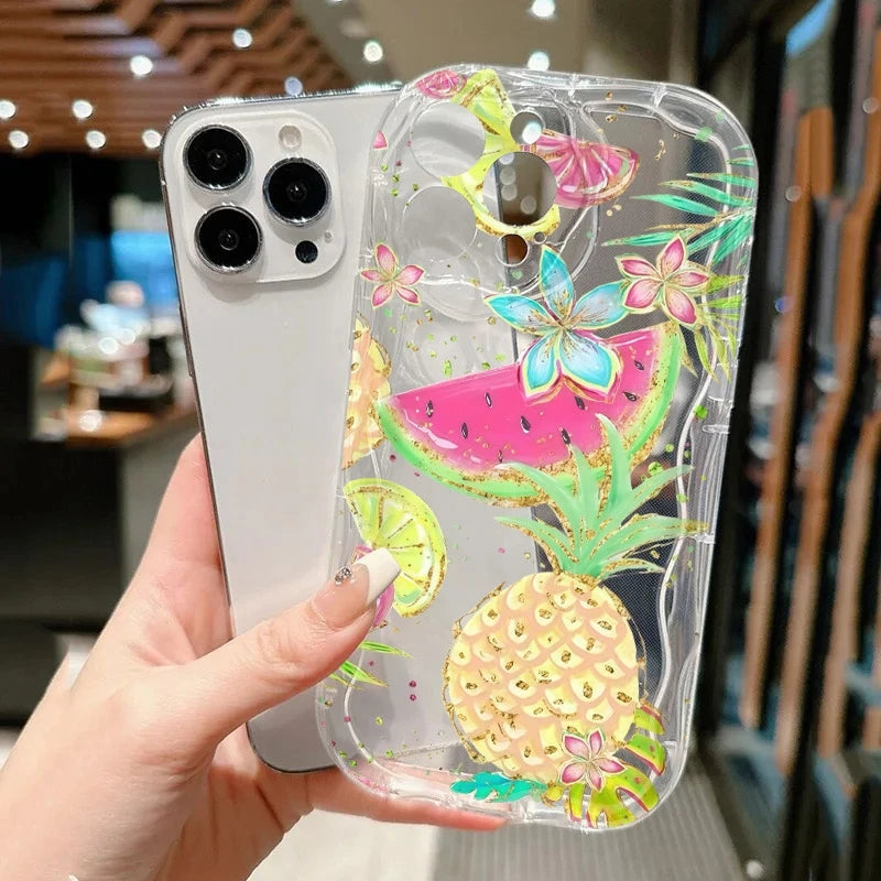 Lemon Pineapple Pattern Clear Phone Case For iPhone 11 12 13 14 15 16 Pro Max XS X XR 7 8 Plus 16e 2022 Shockproof Soft Cover