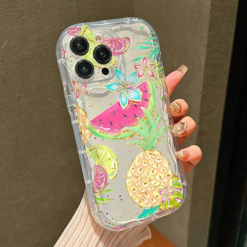 Lemon Pineapple Pattern Clear Phone Case For iPhone 11 12 13 14 15 16 Pro Max XS X XR 7 8 Plus 16e 2022 Shockproof Soft Cover