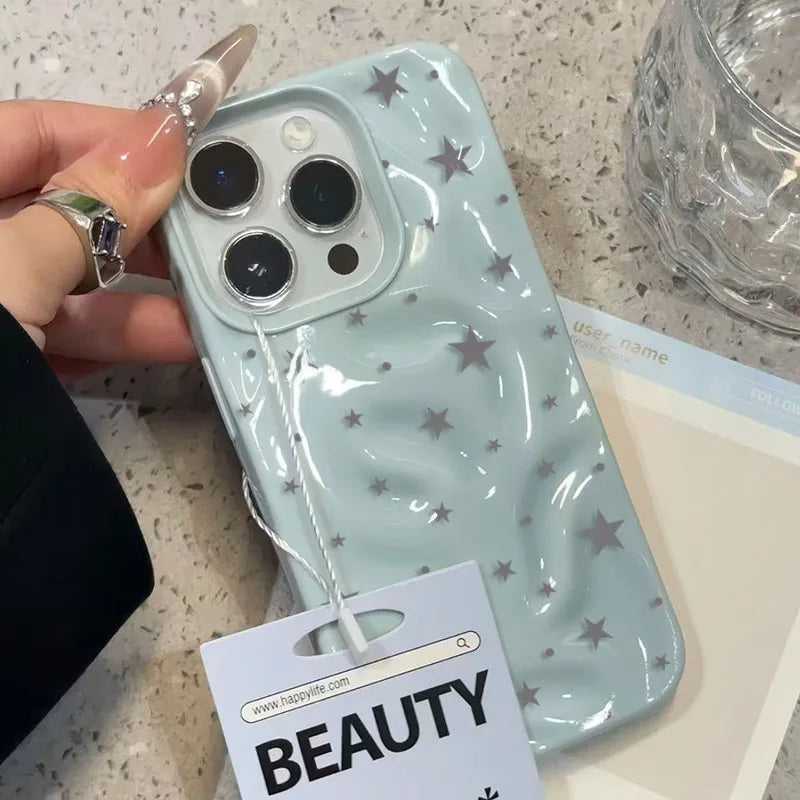 Minimalist Gray-Blue Star Wave Texture Phone Case for iPhone 17 Air 16 15 14 Plus 13 12 11 Pro Max Shockproof Soft Back Cover