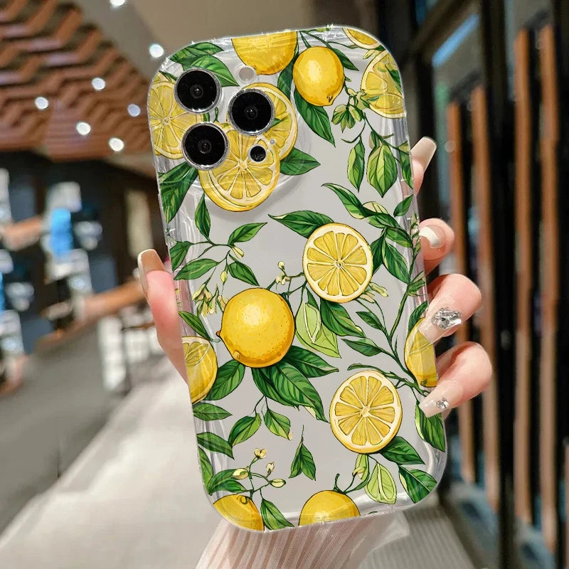 Lemon Pineapple Pattern Clear Phone Case For iPhone 11 12 13 14 15 16 Pro Max XS X XR 7 8 Plus 16e 2022 Shockproof Soft Cover