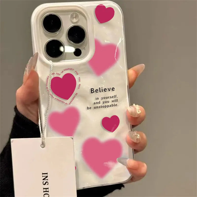 Luxury Pink Love Heart Folds Texture Phone Case For iPhone 17 Air 16 15 14 Plus 13 12 11 17 Pro Max Shockproof Soft Back Cover