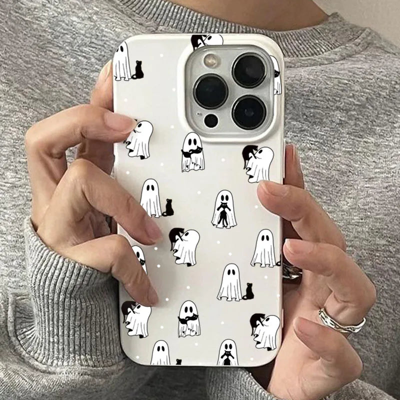Cute & Spooky Ghost Cat Phone Case For iPhone 17 16 15 14 11 12 13 Pro Max 17 Air 13 1 X XR XS Max 7 8 Plus 16E Shockproof Cover