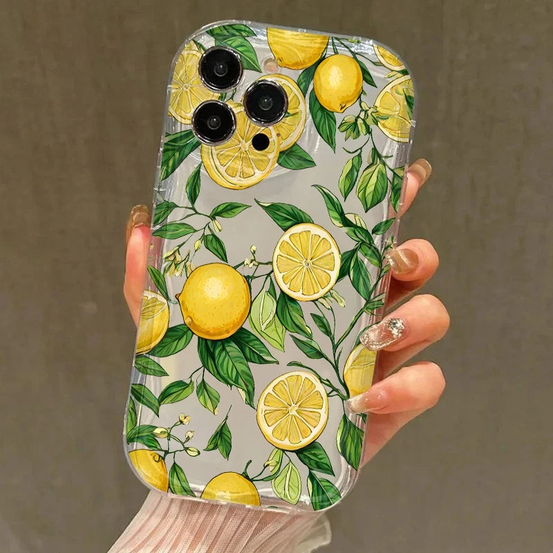 Lemon Pineapple Pattern Clear Phone Case For iPhone 11 12 13 14 15 16 Pro Max XS X XR 7 8 Plus 16e 2022 Shockproof Soft Cover