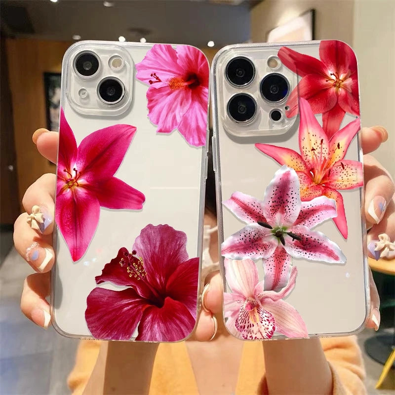 Flower Realistic Lily Print Clear Soft TPU Phone Case For iPhone 17 Cases iPhone 14 12 11 15 16 Pro Max XS XR 16E 7 8 Plus Cover