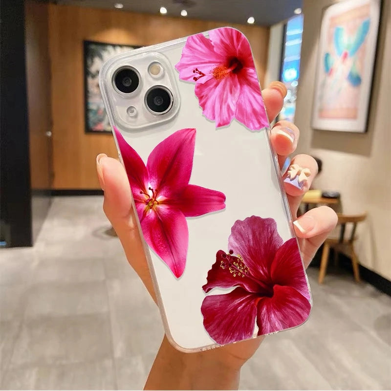 Flower Realistic Lily Print Clear Soft TPU Phone Case For iPhone 17 Cases iPhone 14 12 11 15 16 Pro Max XS XR 16E 7 8 Plus Cover