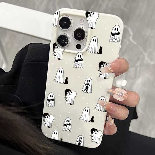 Cute & Spooky Ghost Cat Phone Case For iPhone 17 16 15 14 11 12 13 Pro Max 17 Air 13 1 X XR XS Max 7 8 Plus 16E Shockproof Cover
