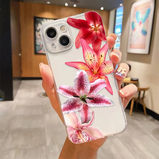 Flower Realistic Lily Print Clear Soft TPU Phone Case For iPhone 17 Cases iPhone 14 12 11 15 16 Pro Max XS XR 16E 7 8 Plus Cover